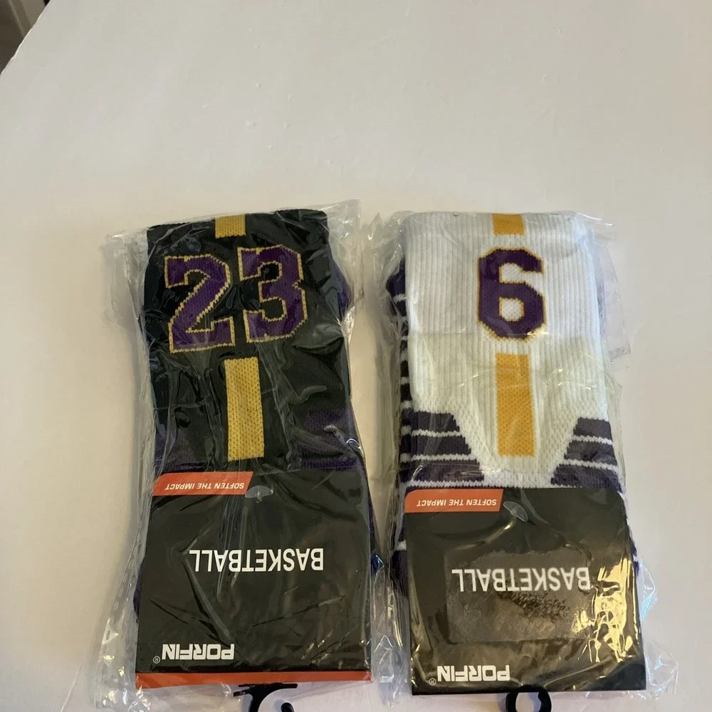 Porfin Basketball Socks Boys Medium Purple New Lakers LeBron James 23 6 2 Pairs